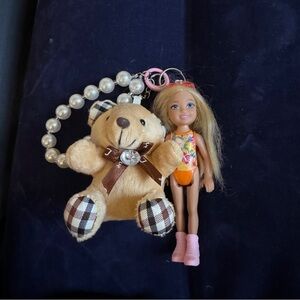 Teddy Bear and Handmade Barbie bag charm/ key chain